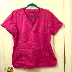 XL- Beyond Scrubs hot stretchy pink scrub top 🌺